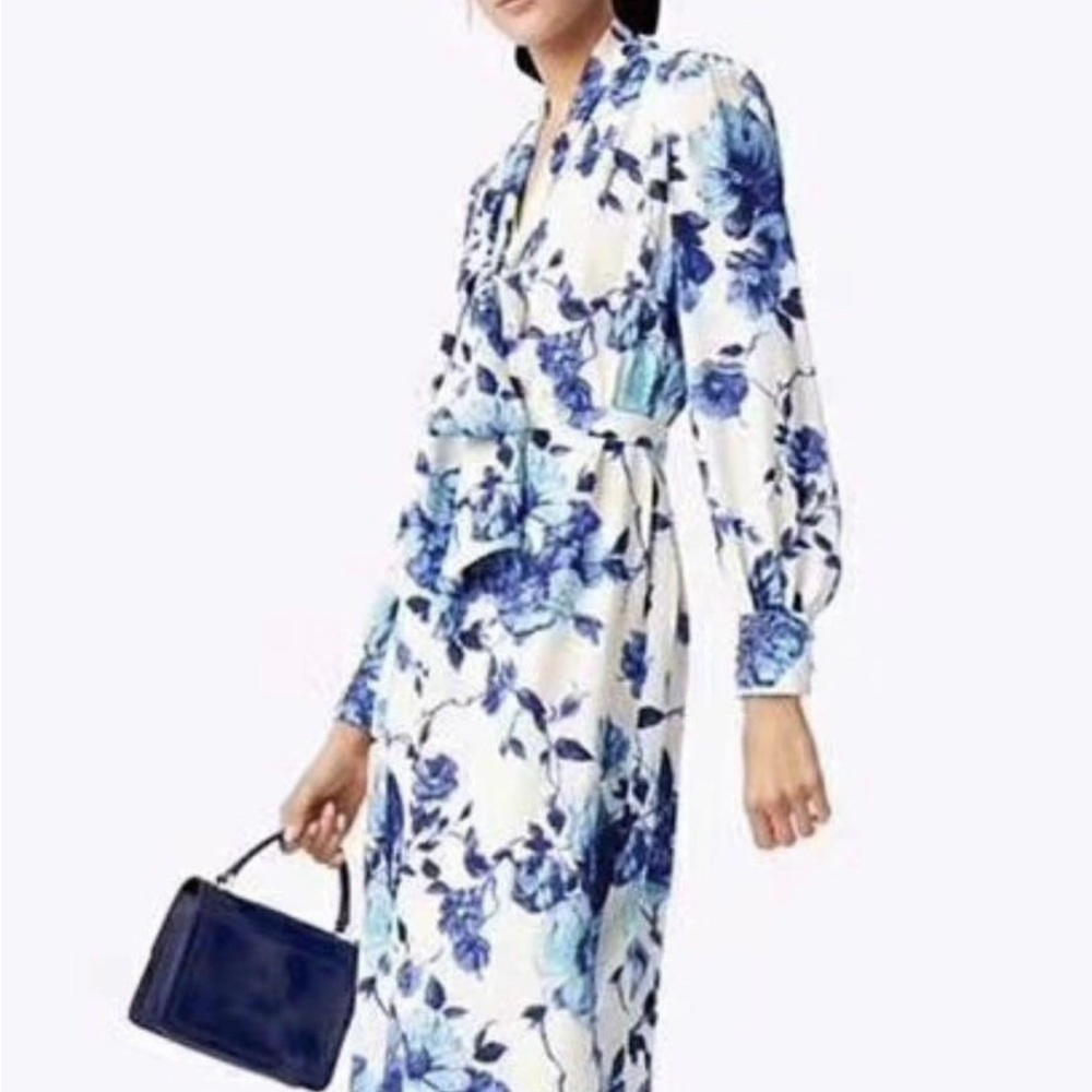 Tory Burch Navy and Cream Silk Floral Lili Dress in Rosemont Print size XS/0 NWT